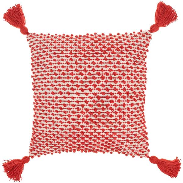 Mina Victory Red Embroidered 18 in. x 18 in. Indoor/Outdoor Throw Pillow