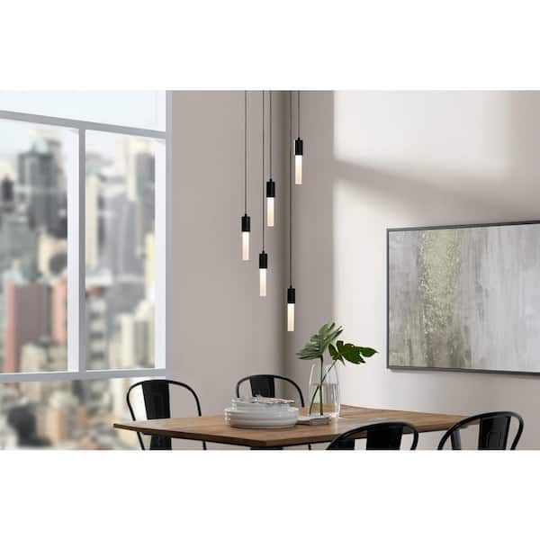 Hampton Bay Bellingham 30-Watt 5-Light Matte Black Integrated LED Pendant