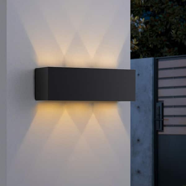 4 in. Black Aluminum Rectangular LED Outdoor Hardwired Wall Lantern Sconce with Adjustable Light Beam