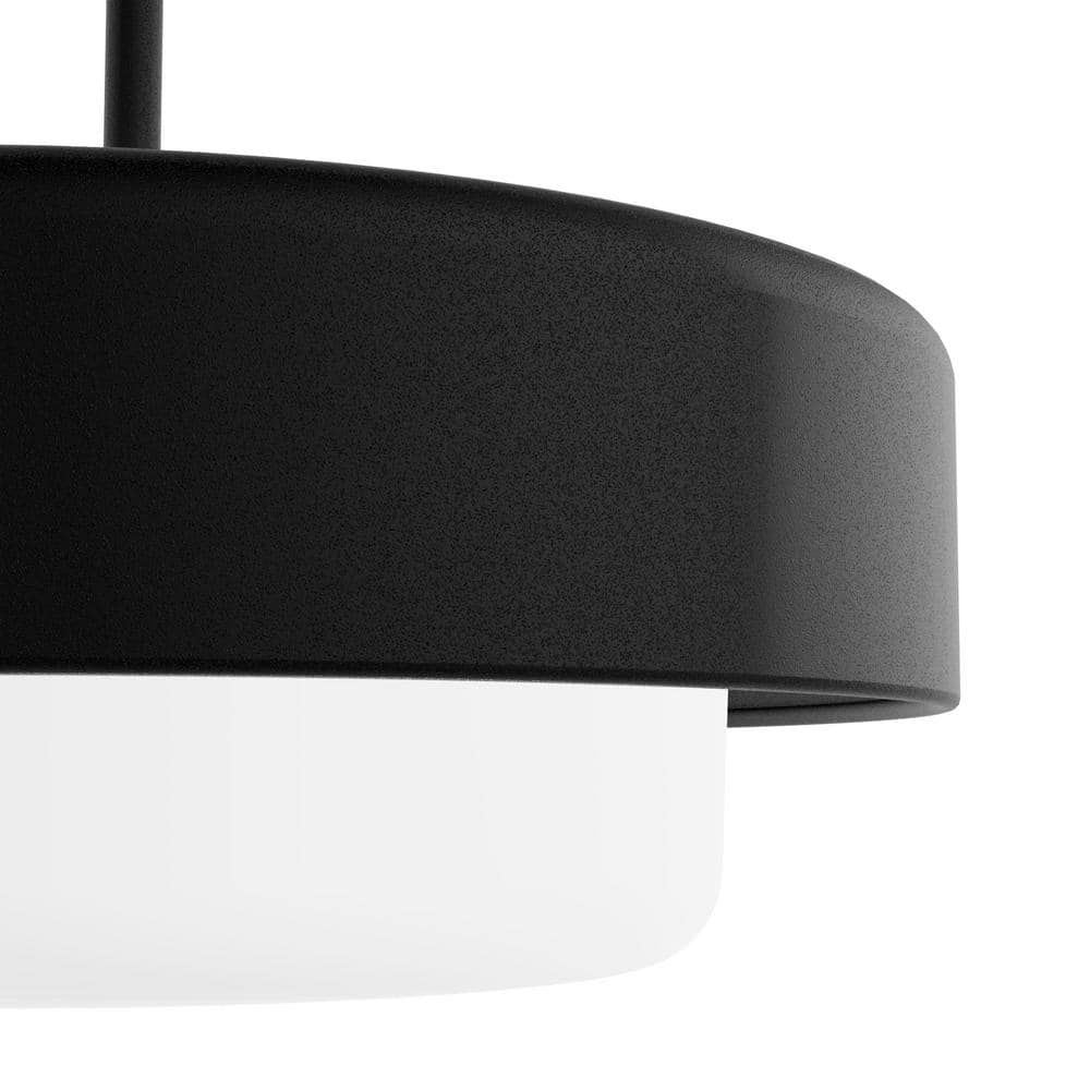 Station 14" Modern Drum Pendant with Frosted Glass in Natural Black Iron