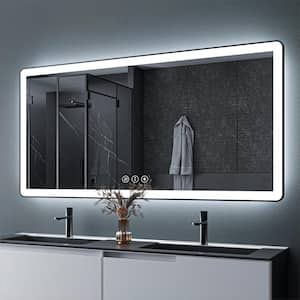 72 in. W x 36 in. H Rectangular Framed LED Anti-Fog Wall Mount Bathroom Mirror in Black with Backlit and Front Light