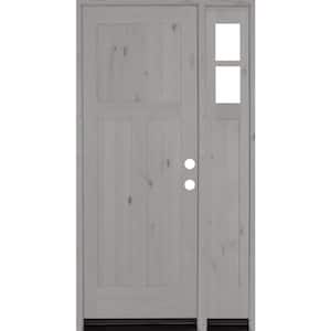 46 in. x 96 in. Knotty Alder 3 Panel Left-Hand/Inswing Clear Glass Grey Stain Wood Prehung Front Door w/Right Sidelite