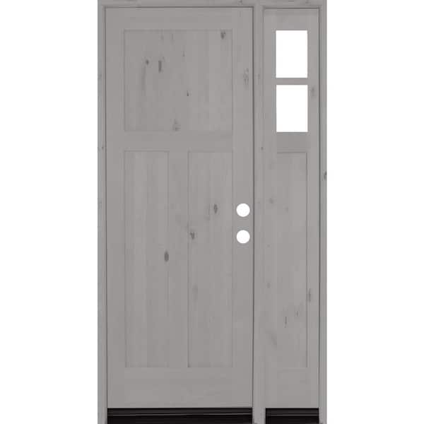 Krosswood Doors 50 in. x 96 in. Knotty Alder 3Panel Left-Hand/Inswing Clear Glass Grey Stain Wood Prehung Front Door with Right Sidelite