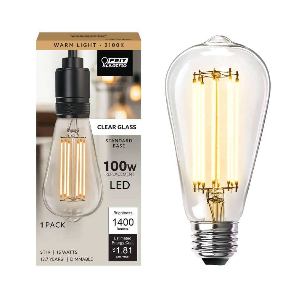 Feit Electric - 100-Watt Equivalent ST19 Dimmable Cage Filament Clear Glass E26 Vintage Edison LED Light Bulb, Warm White 2100K (1-Pack)