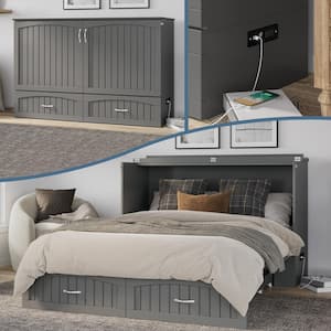 Aspen Queen Grey Wood Murphy Bed Chest with Mattress, Storage & Built-in Charging