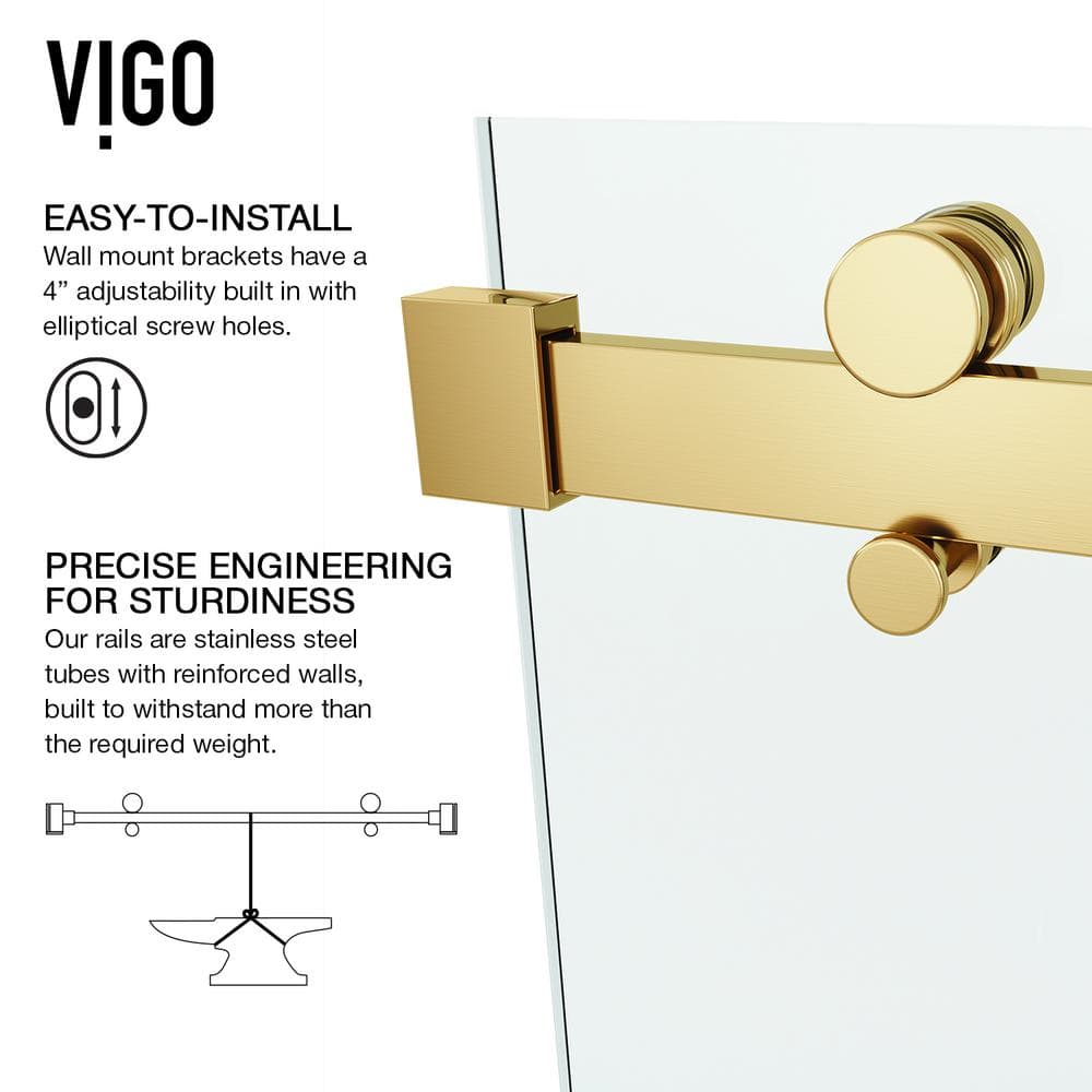 Luca 60" Matte Brushed Gold Frameless Sliding Tub Door