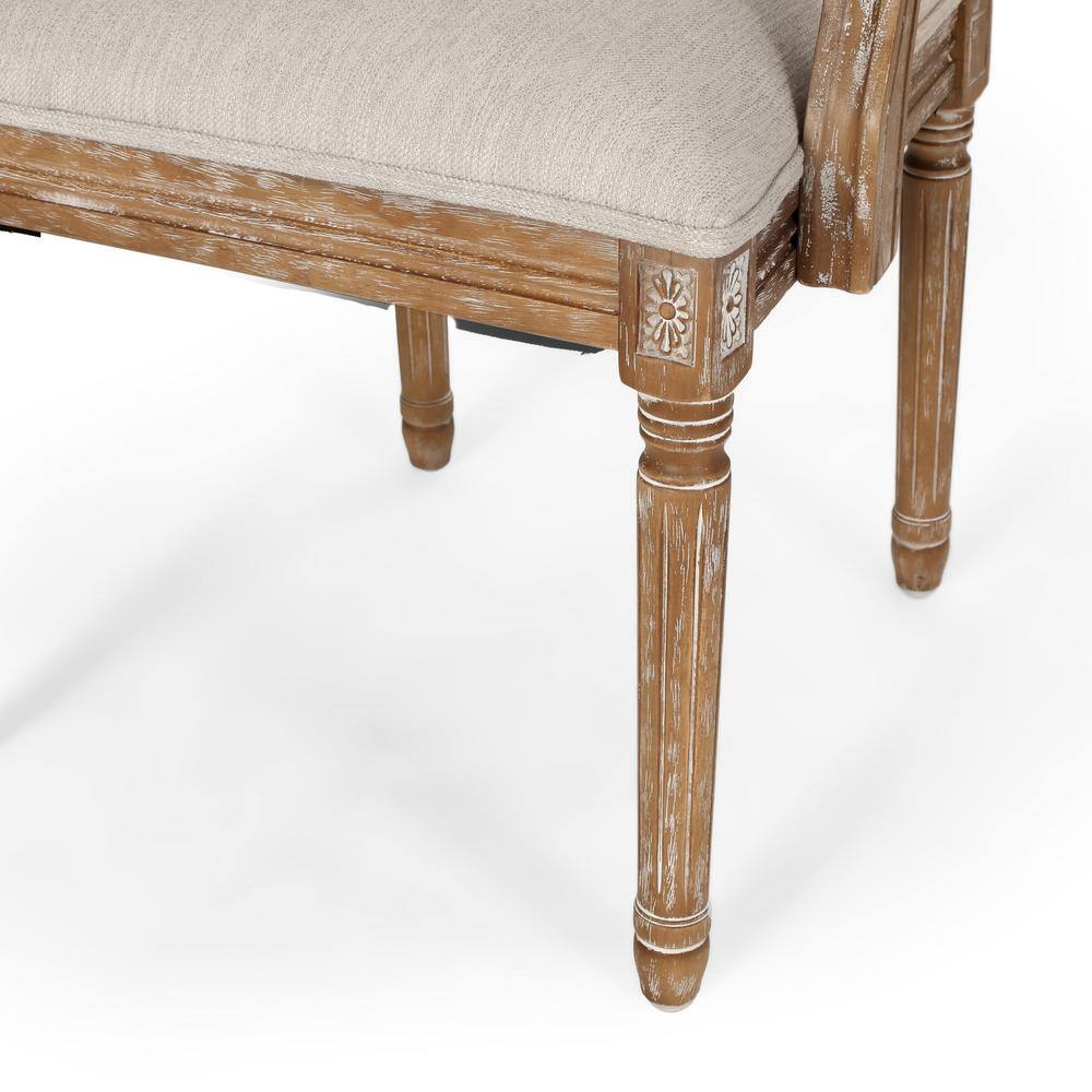 Beige Upholstered Wood and Cane Arm Chair Set