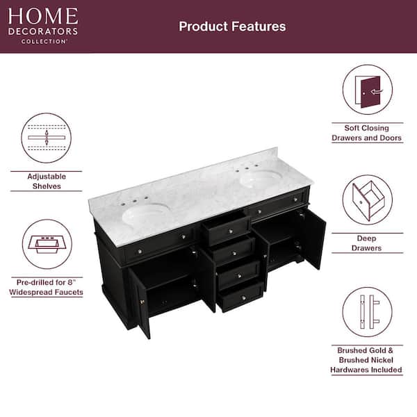 Home Decorators Collection Fremont 72 in. Double Sink Black Bath