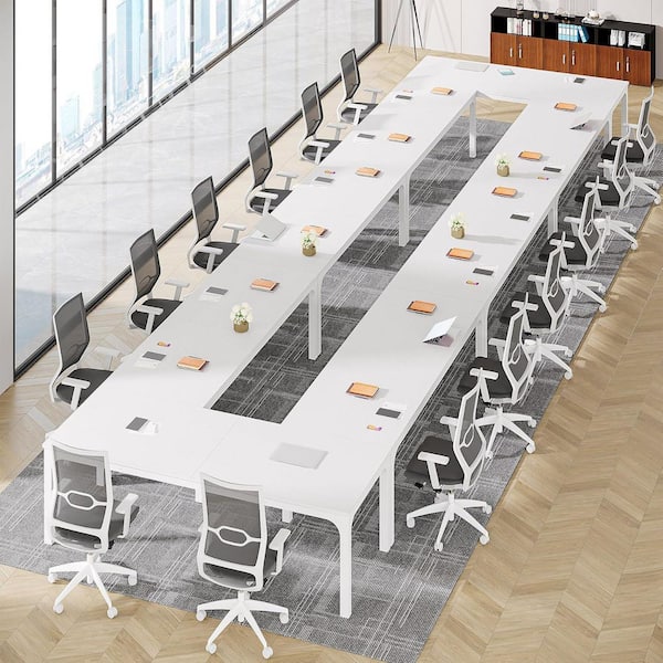 Moroni 78.7 in. White Wood Computer Desk, Rectangular Conference Table Seminar Table for 6-8 People, 8PCS