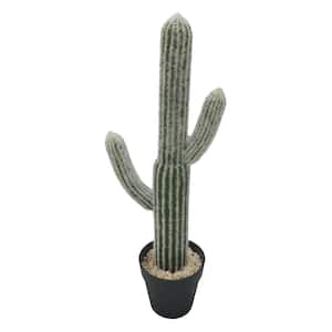 24.5 in. Artificial Flowering Plants Potted White/Green Faux Saguaro Cactus