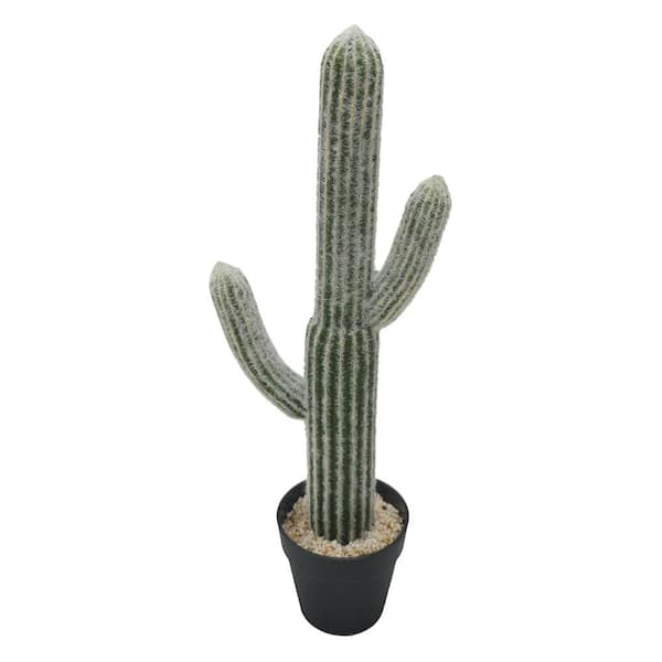 A & B Home 24.5 in. Artificial Flowering Plants Potted White/Green Faux Saguaro Cactus