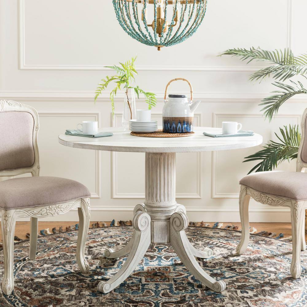 Round White Reclaimed Wood Extendable Dining Table
