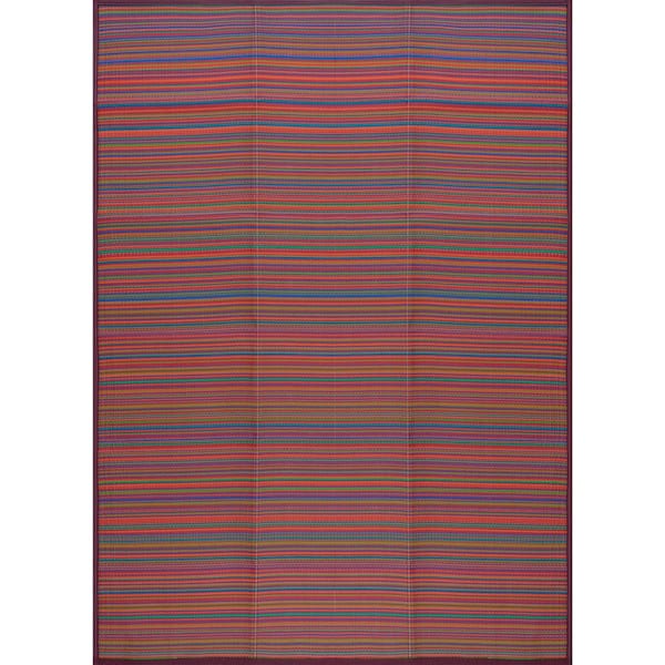 Luna Red 5 ft. x 7 ft. Stripes Indoor/Outdoor Area Rug