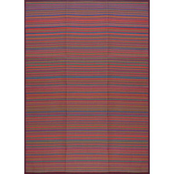 Tayse Rugs Luna Red 8 ft. x 10 ft. Stripes Indoor/Outdoor Area Rug