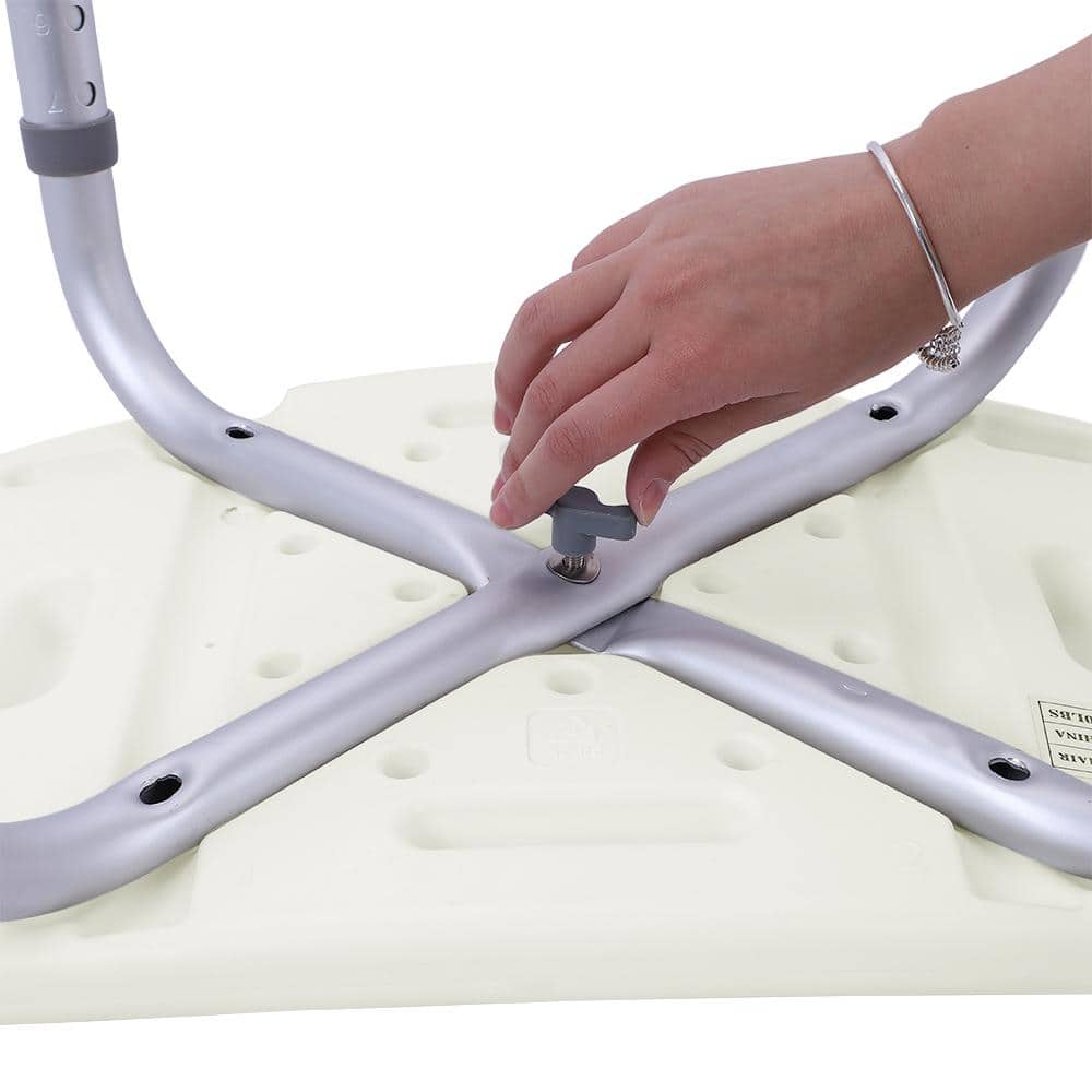Adjustable White Plastic Shower Chair with Anti-Skid Feet