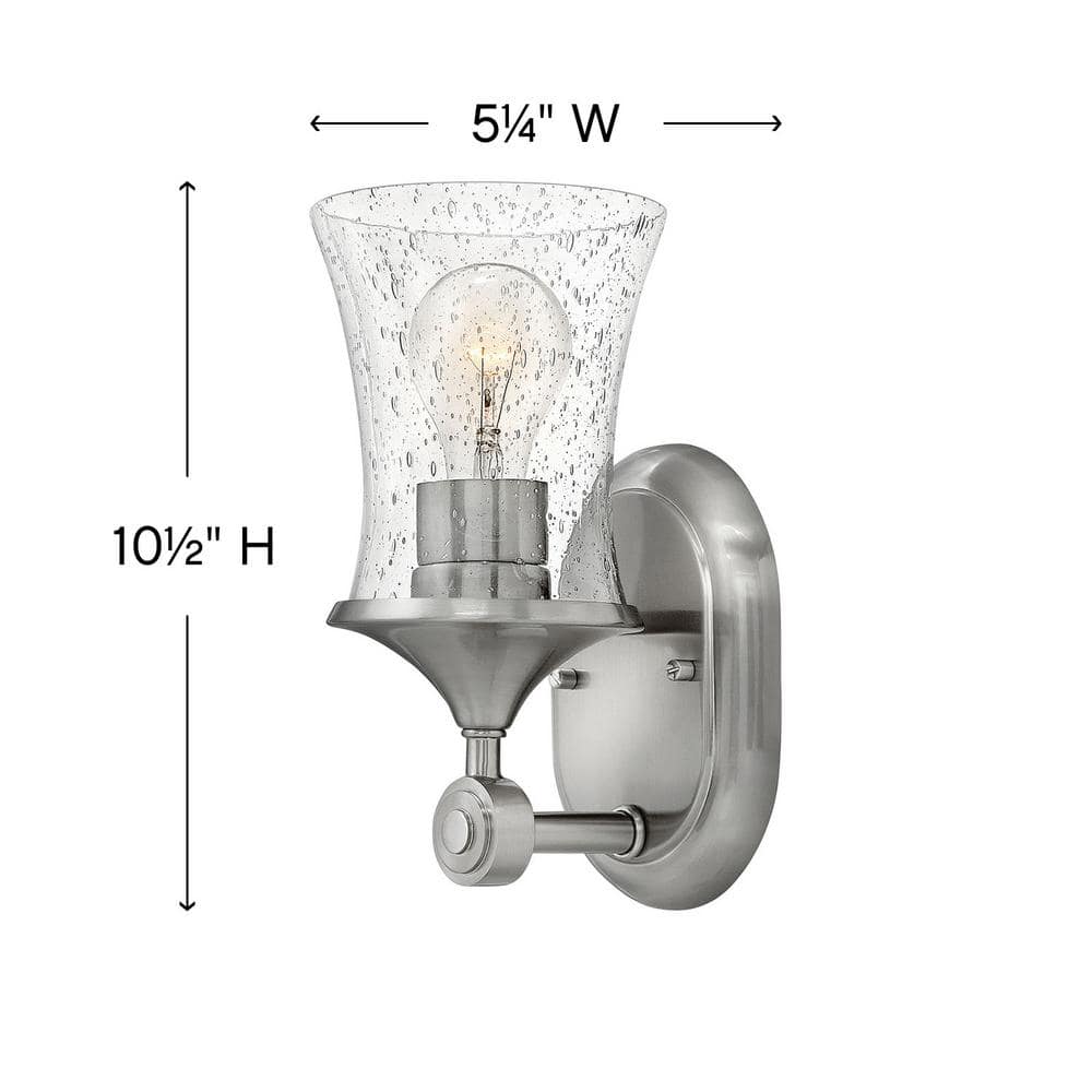 Brushed Nickel 1-Light Bath Sconce with Clear Seedy Glass