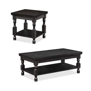 Heavenly 2-Piece 47.5 in. Antique Black Rectangle Wood Coffee Table Set with Shelf