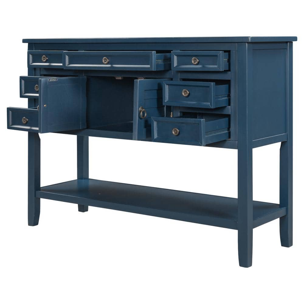 Modern 45 in. Navy Blue Standard Rectangle Wood Console Table with 7-Drawer