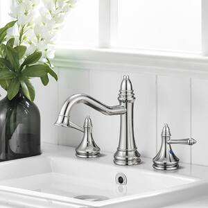 8 in. Widespread Double Handles Bathroom Faucet with Drain Kit included and Supply Lines in Brushed Chrome