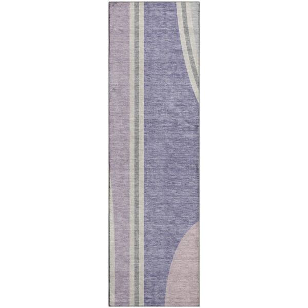 Mayfield Premium Machine Washable Abstract AMF2505 Purple 2 ft. x 7 ft. Runner Rug