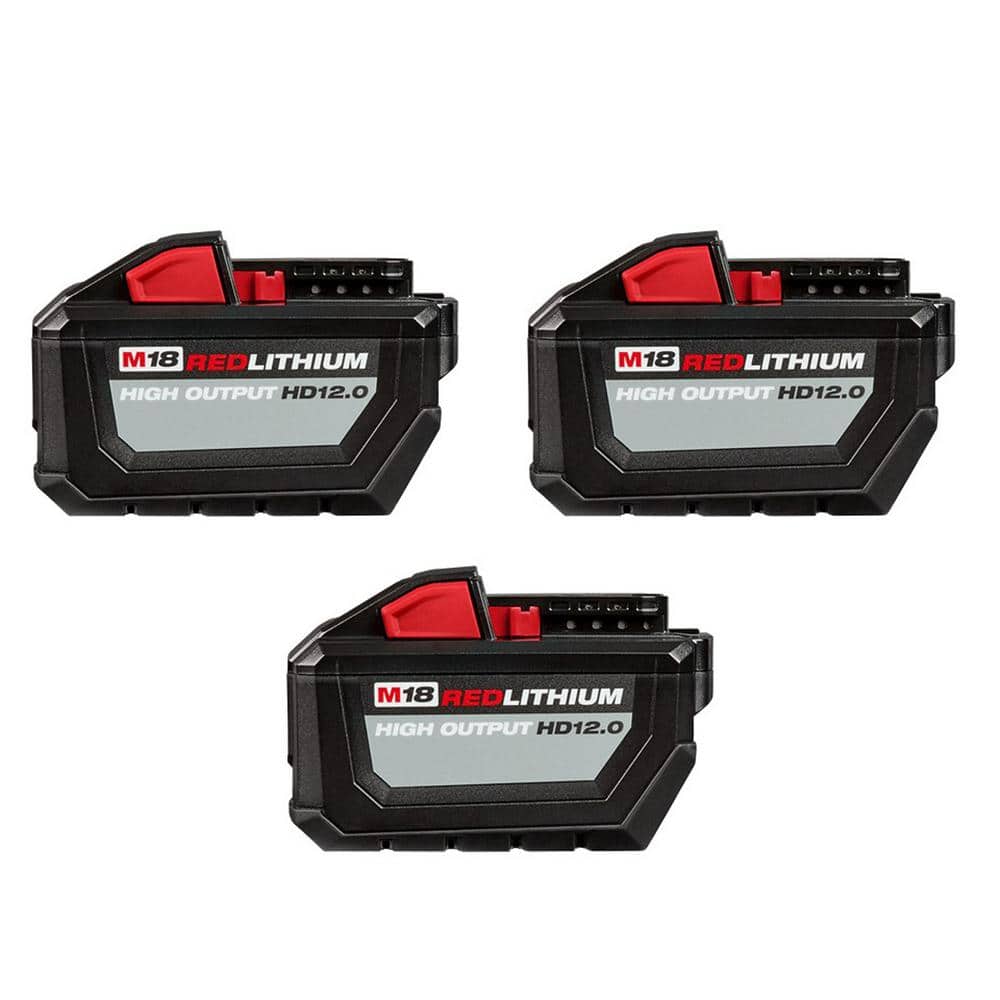 Milwaukee M18 18-Volt Lithium-Ion High Output 12.0Ah Battery Pack (3-Battery)  48-11-1812-48-11-1812-48-11-1812 The Home Depot