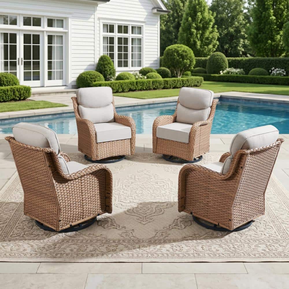 NovaSwivel 4-Piece Yellow Wicker Outdoor Swivel Glider with Olefin 6-inch Thick Beige Cushions Patio Rocking Chairs price history on PriceWatchPro