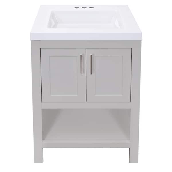 Glacier Bay Spa 24.5 in. W x 18.75 in. D x 35.5 in. H Single Sink Bath Vanity in Dove Gray with White Cultured Marble Top