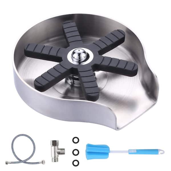 VEVETTA 4 in. Stainless Steel Glass Rinser Cup Washer with Silicone Blade and Supply Lines for Kitchen Sinks in Brushed Nickel