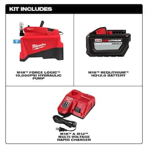 M18 FORCE LOGIC 18-Volt Lithium-Ion Cordless 10,000 PSI Hydraulic Pump Kit with 12.0 Ah Battery