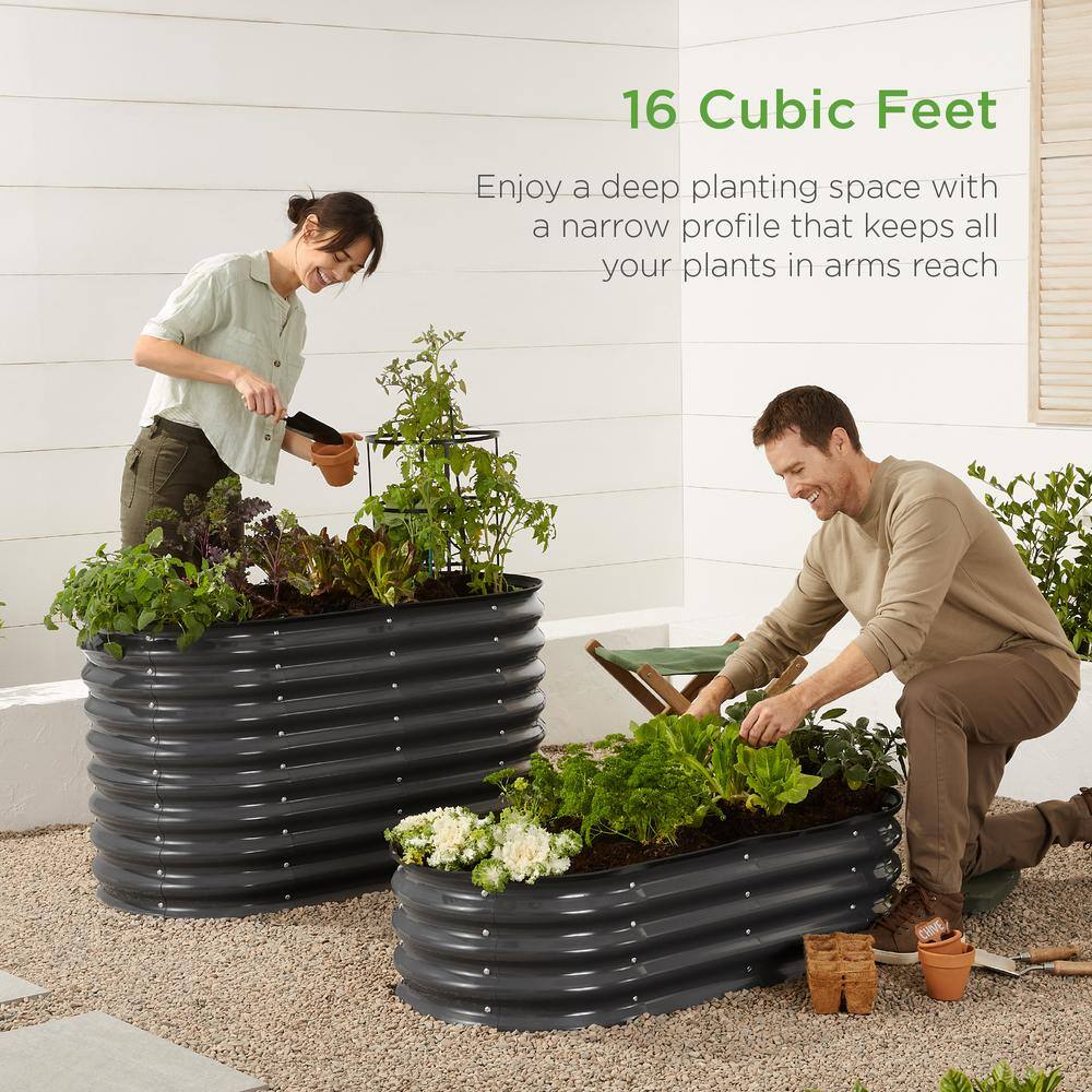 Charcoal Powder-Coated Steel Oval Raised Garden Bed Planter