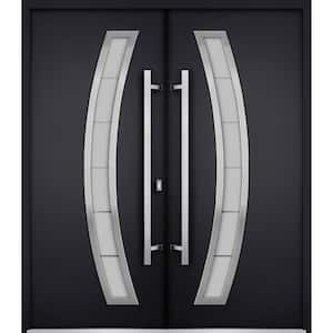 6500 72 in. x 80 in. Right-hand/Inswing Tinted Glass Black Enamel Steel Prehung Front Door with Hardware