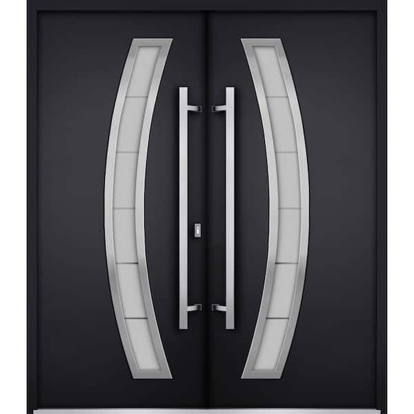 VDOMDOORS 6500 72 in. x 80 in. Right-hand/Inswing Tinted Glass Black Enamel Steel Prehung Front Door with Hardware