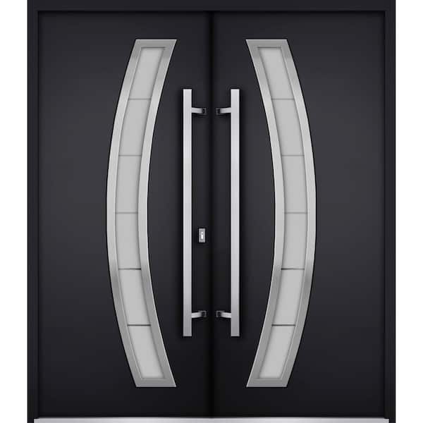 VDOMDOORS 6500 72 in. x 80 in. Right-hand/Inswing Tinted Glass Black Enamel Steel Prehung Front Door with Hardware