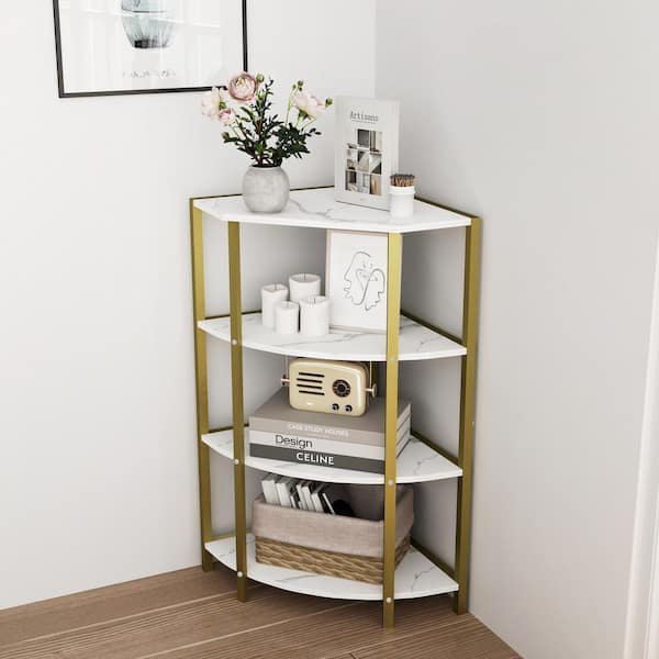 Tileon 4-Tier Corner Open Shelf, Freestanding Shelving Unit for Living Room, Home Office, Kitchen, Small Space