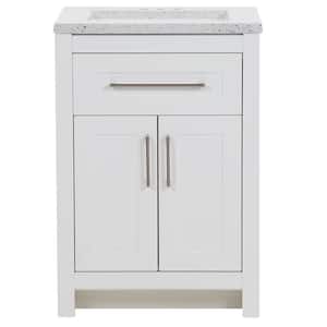 Clady 25 in. W x 19 in. D x 35 in. H Single Sink Freestanding Bath Vanity in White with Silver Ash Cultured Marble Top