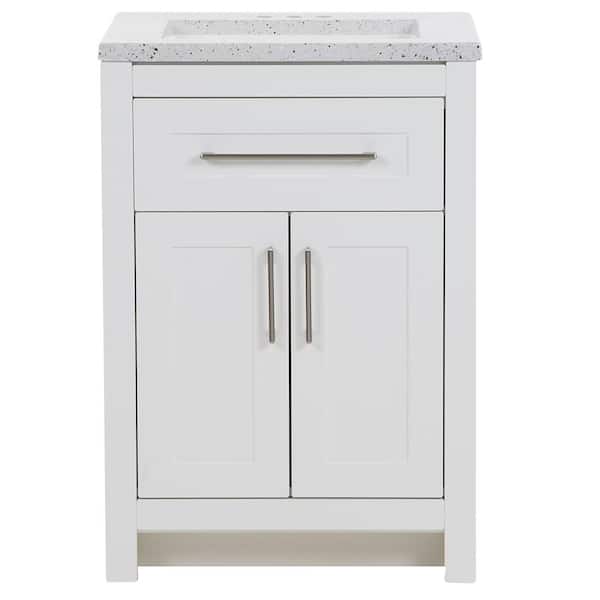 Home Decorators Collection Clady 24.5 in. W x 18.8 in. D x 35.4 in. H Freestanding Bath Vanity in White with Silver Ash Cultured Marble Top