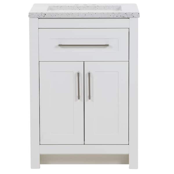 Clady 25 in. Single Sink White Bath Vanity with Silver Ash Cultured Marble Top (Assembled)