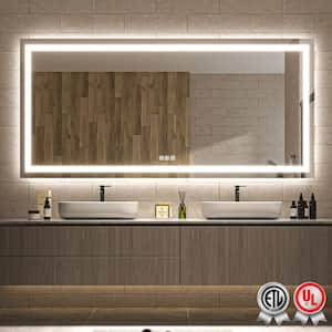 84 in. W x 40 in. H Rectangular Frameless Wall Bathroom Vanity Mirror with Backlit and Front Light