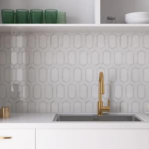 Natural White and Gray 12.01 in. x 12.01 in. Geometric Polished Marble Mosaic Tile (10.1 sq. ft./Case)