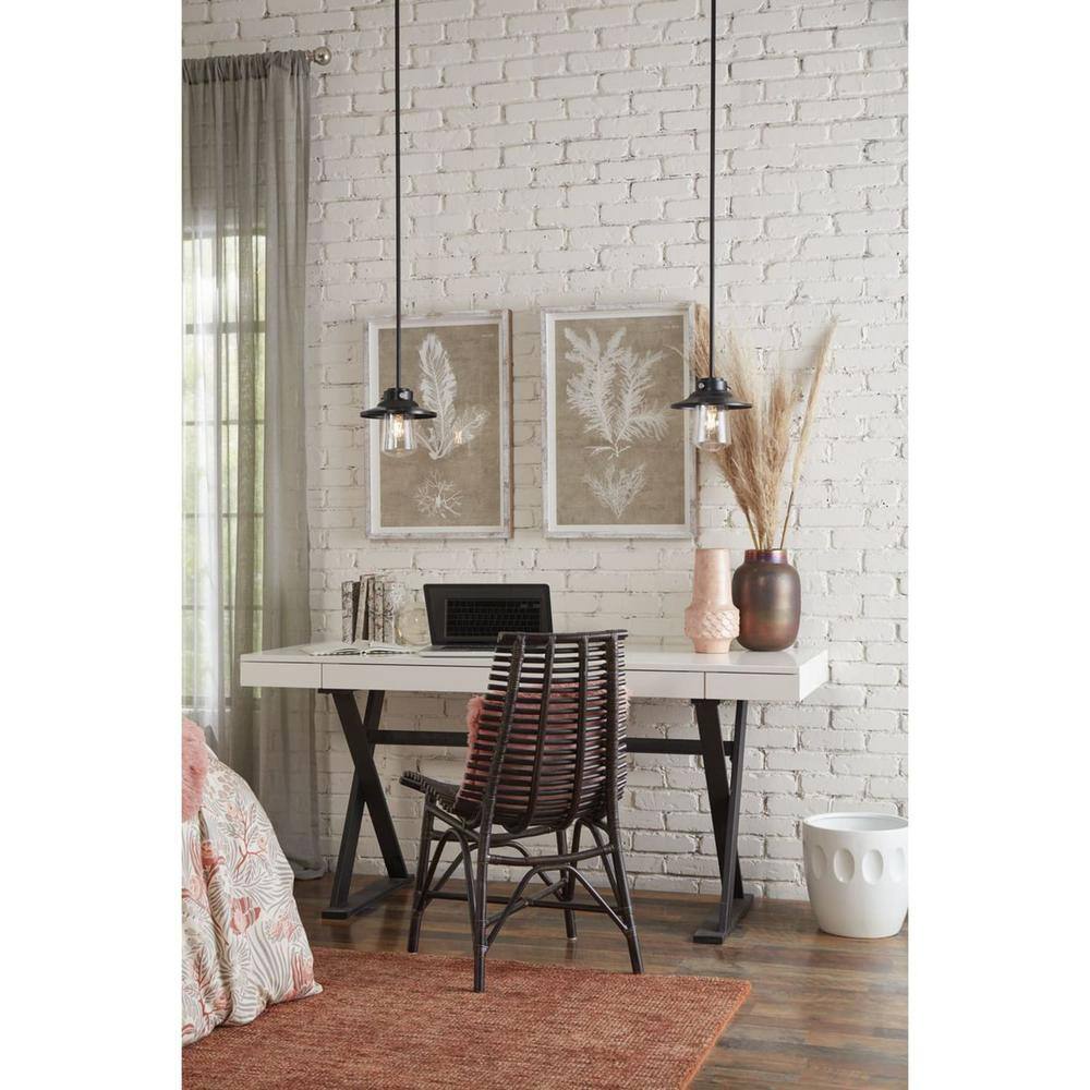 Matte Black Mini-Pendant with Seeded Glass Shade