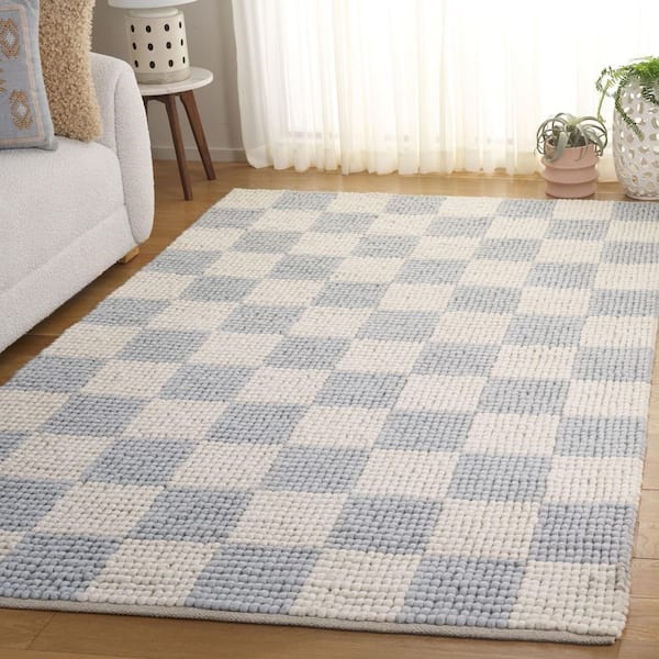Natura 6 ft. x 6 ft. Light Blue/Ivory Modern Checkered Square Area Rug