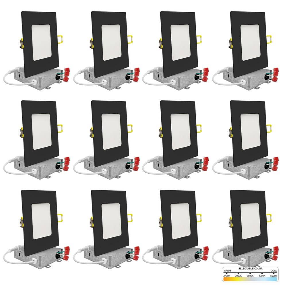 6 in. LED Black Square New Construction Slim Canless Integrated LED Recessed Light Kit 5 Color Dimmable (12-Pack) price history on PriceWatchPro
