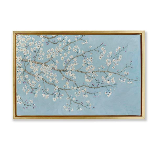 Delicate Apple Blossoms by Wellington Studio Gold Floater Frame Nature Graphic Art Print 17 in. x 25 in.