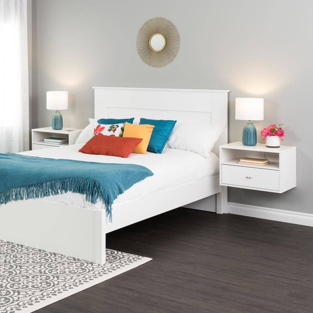 Hanging White 1-Drawers 22.5 in. W Nightstand, Floating Shelf Side Tables w