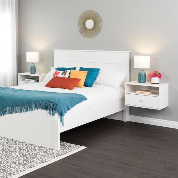 null Hanging 2-Piece White 1-Drawer Nightstand Bedroom Set