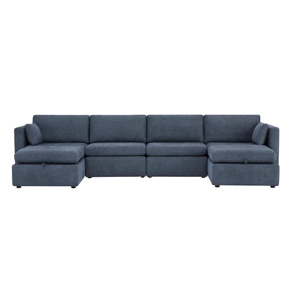 Rhea Straight Arm 6-Piece Fabric Modular Sectional in Blue