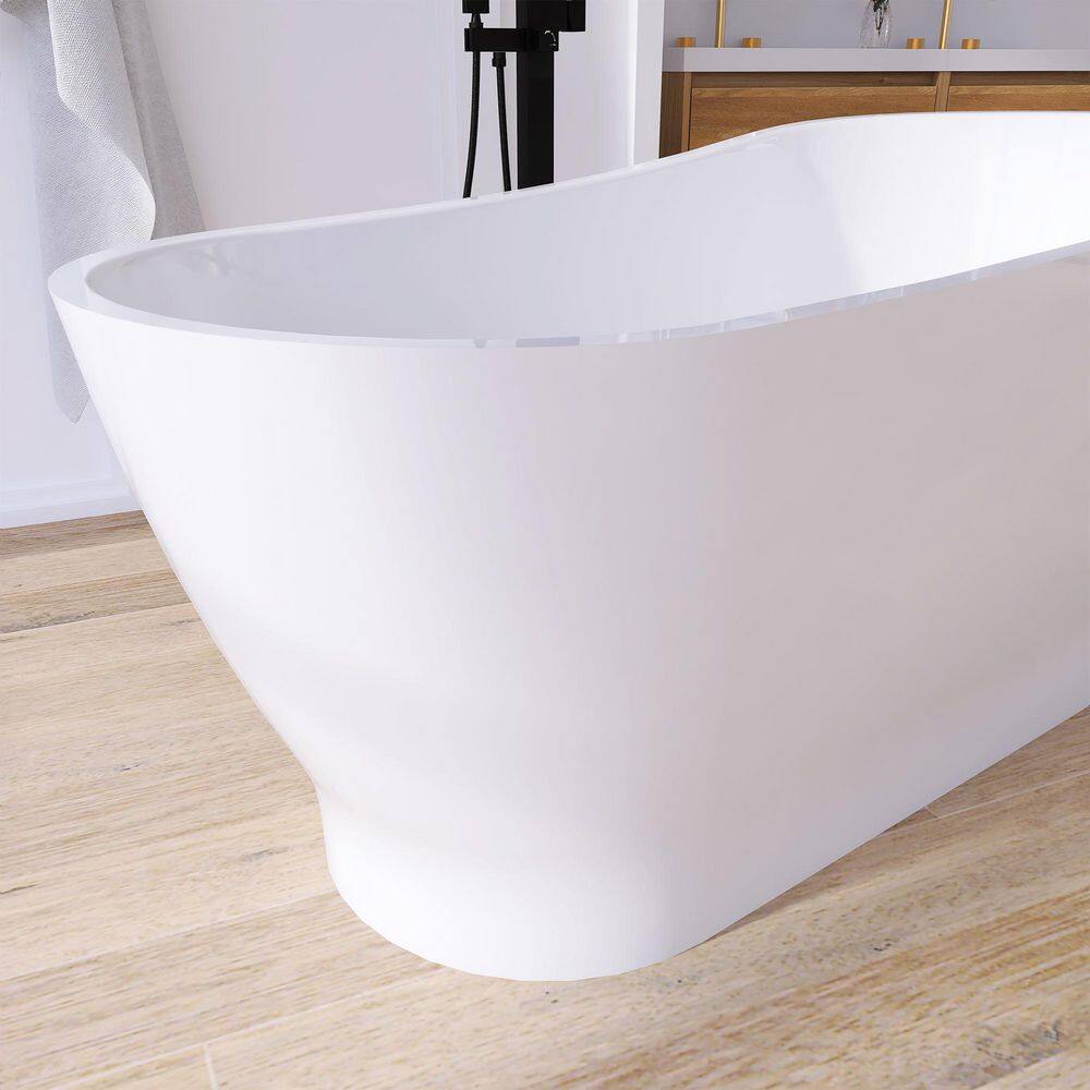 59'' Glossy White Acrylic Freestanding Soaking Bathtub