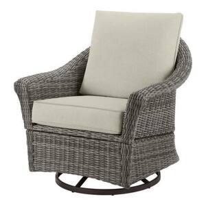 Chasewood Brown Glider Wicker Outdoor Patio Stationary Chair and Swivel Lounge Chair with CushionGuard Biscuit Cushions