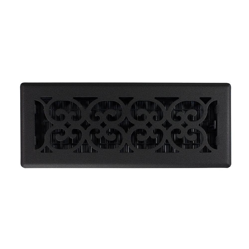 Textured Black Steel Scroll Design Floor Register, 4x12 Inches