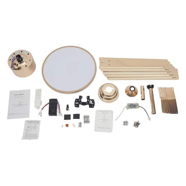 OUKANING 52 in. Indoor Gold Modern 6-Speed Ceiling Fan with